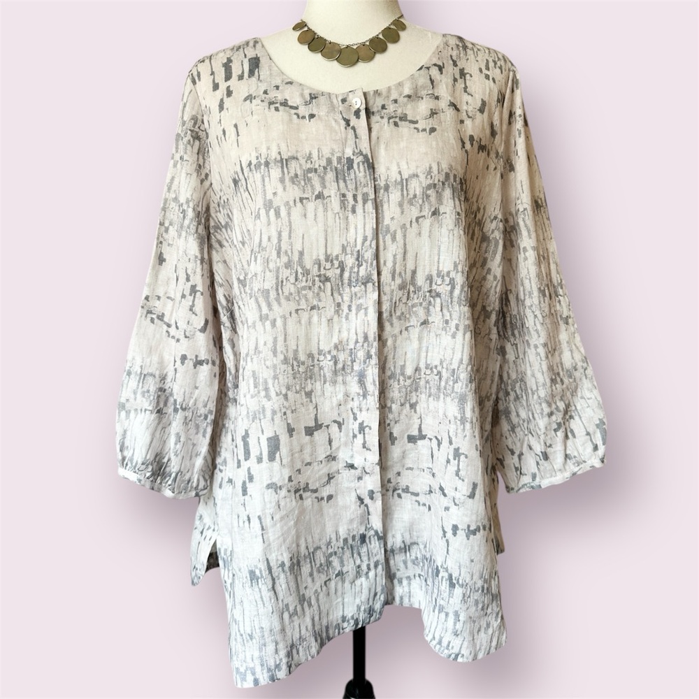 NWOT Poetry 100% Linen Tunic | Women’s 14 | Blush Grey Print